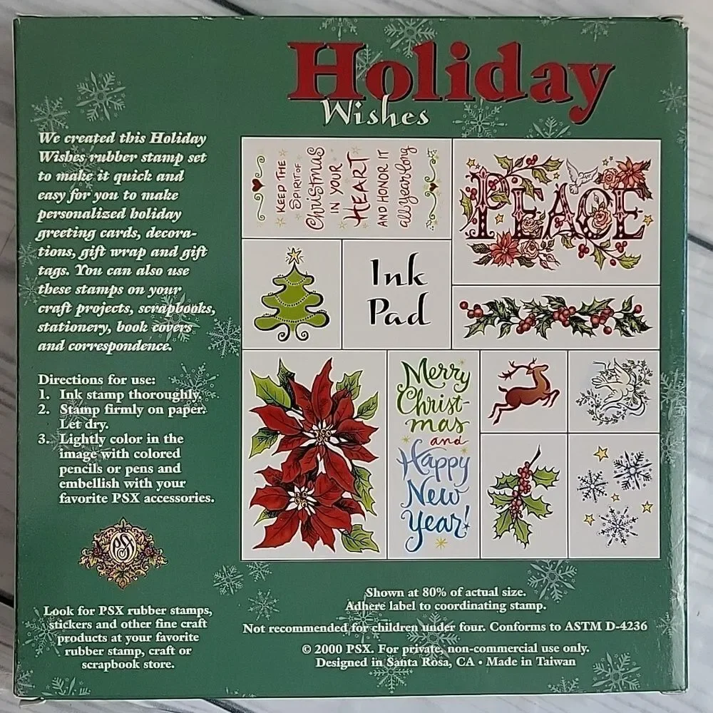 Holiday wishes rubber stamp set plus extra craft supplies bundle of 6 items
